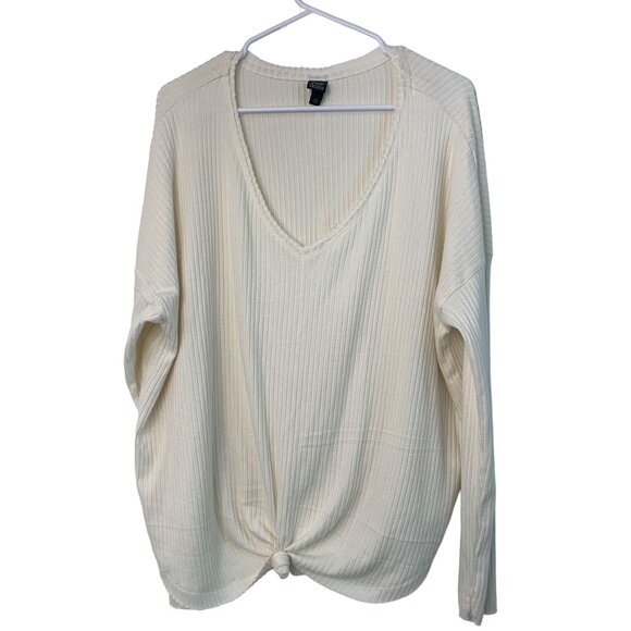 Wild Fable Women's Ivory Rib Twist Knit V-Neck Target LS  Boxy Top EUC 7515 - Picture 1 of 8